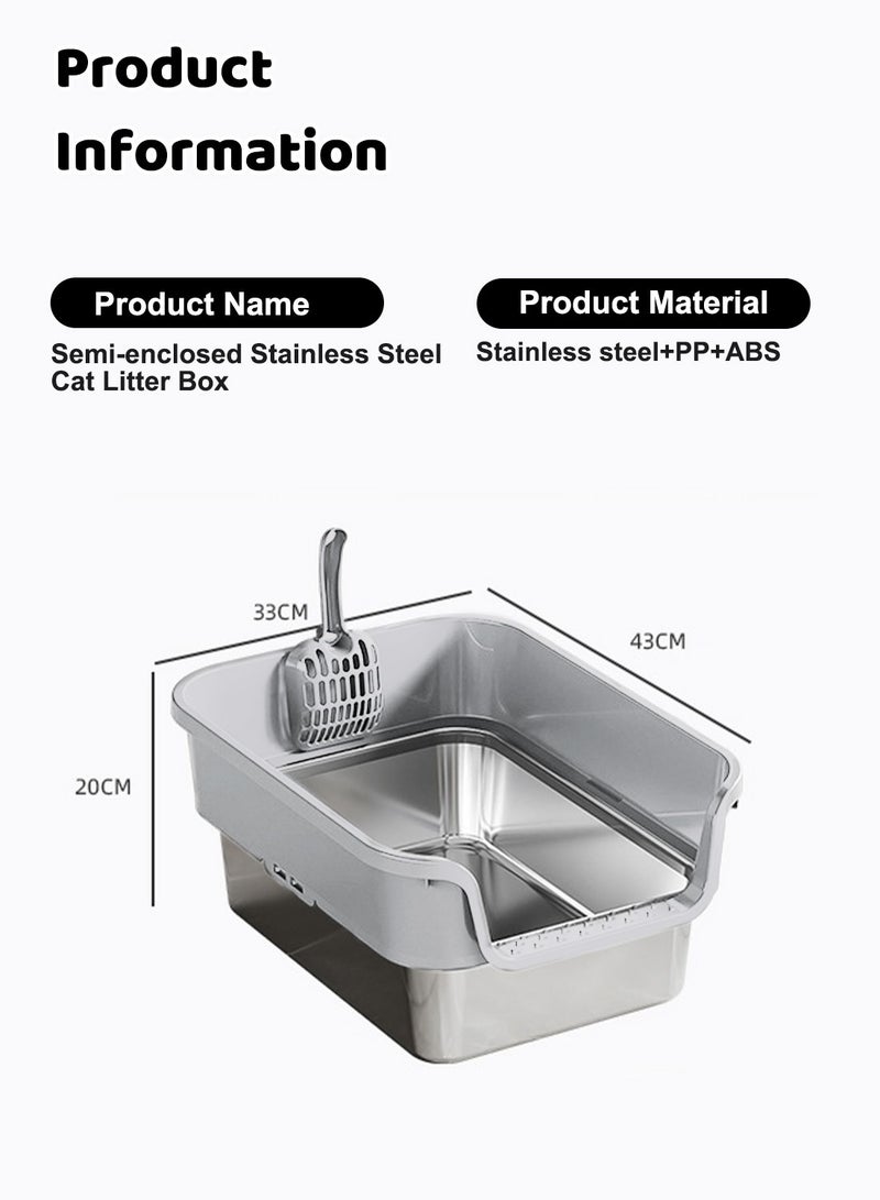 Kidle Stainless Steel Cat Litter Box Cat Metal Tray Anti Splashing and Easy Clean - Image 2